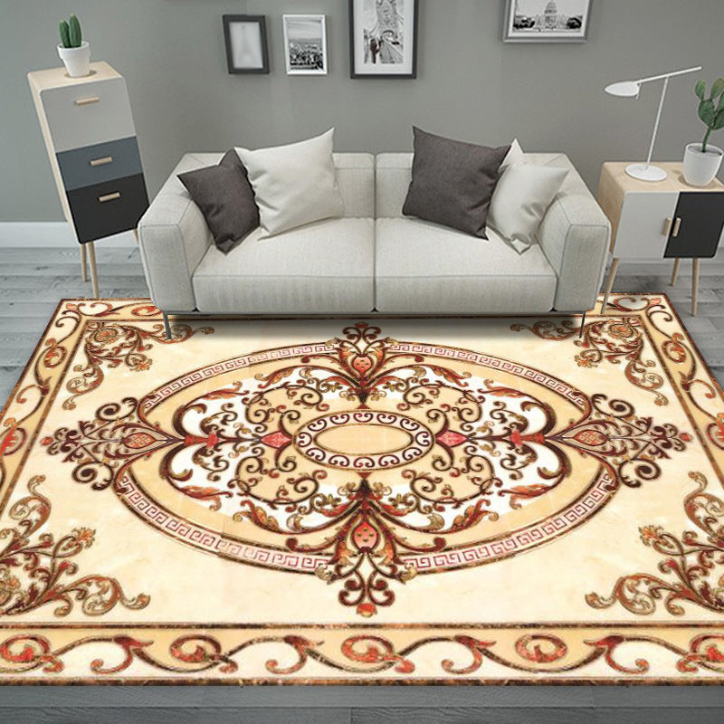 Brown Luxury Rug Polyester Graphic Rug Stain Resistant Rug for Living Room