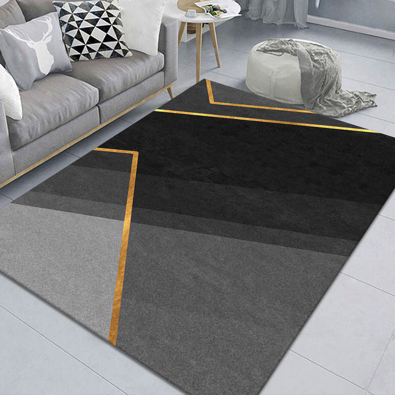 Black Modern Rug Polyester Pattern Indoor Rug Stain Resistant Rug for Living Room