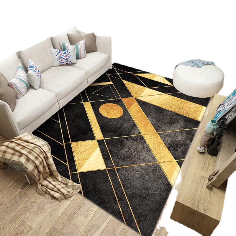 Black Modern Rug Polyester Abstract Stripe Rug Washable Rug for Home Decor