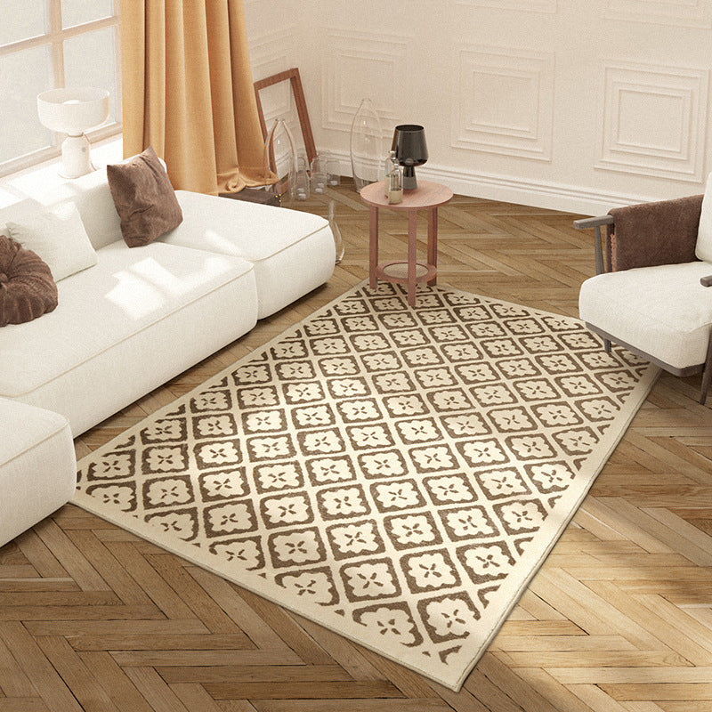 Brown Check Rug Polyester Trendy Rug Non-Slip Backing Rug for Drawing Room