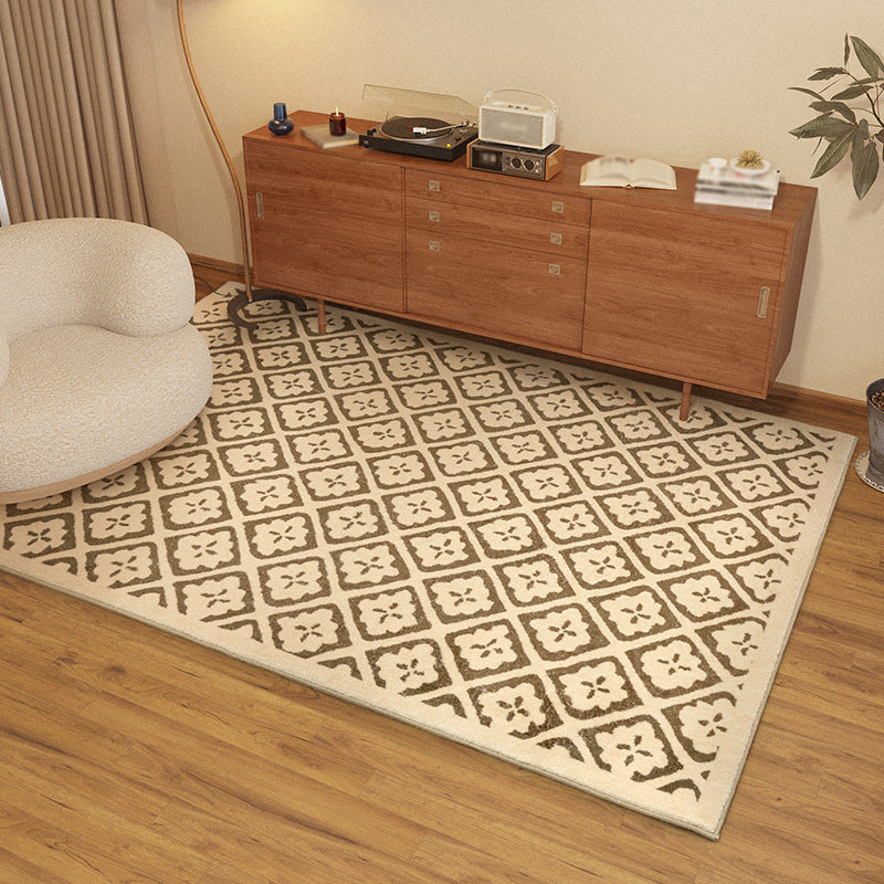 Brown Check Rug Polyester Trendy Rug Non-Slip Backing Rug for Drawing Room