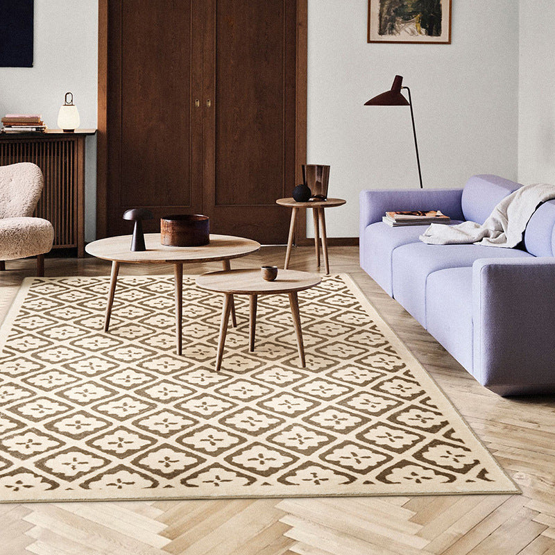 Brown Check Rug Polyester Trendy Rug Non-Slip Backing Rug for Drawing Room