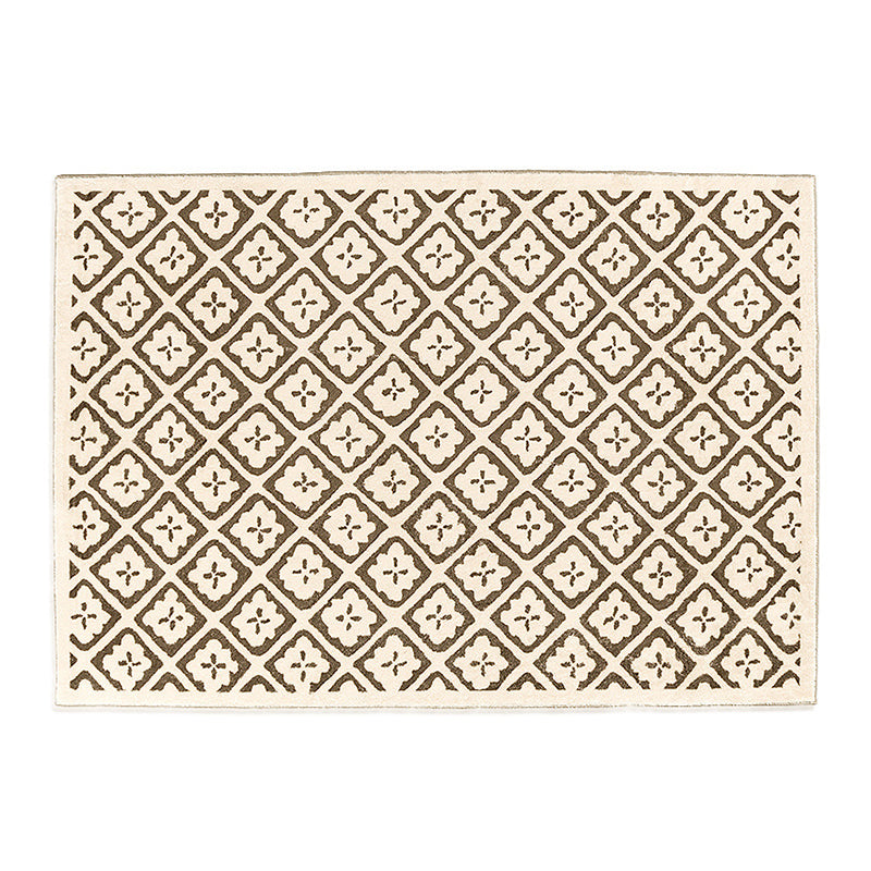 Brown Check Rug Polyester Trendy Rug Non-Slip Backing Rug for Drawing Room