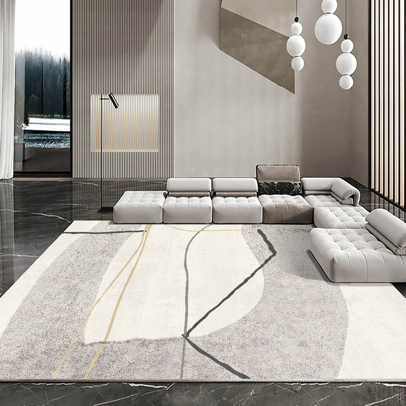 Light Brown Simple Rug Polyester Line Rug Stain Resistant Rug for Living Room