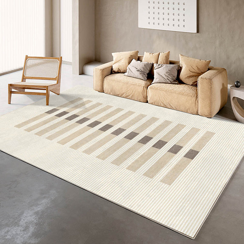 Light Brown Simple Rug Polyester Line Rug Stain Resistant Rug for Living Room