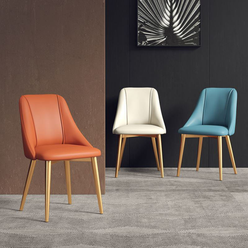 Silla de comedor de cuero de estilo nórdico, sillas de comedor de metal sin brazos para uso doméstico