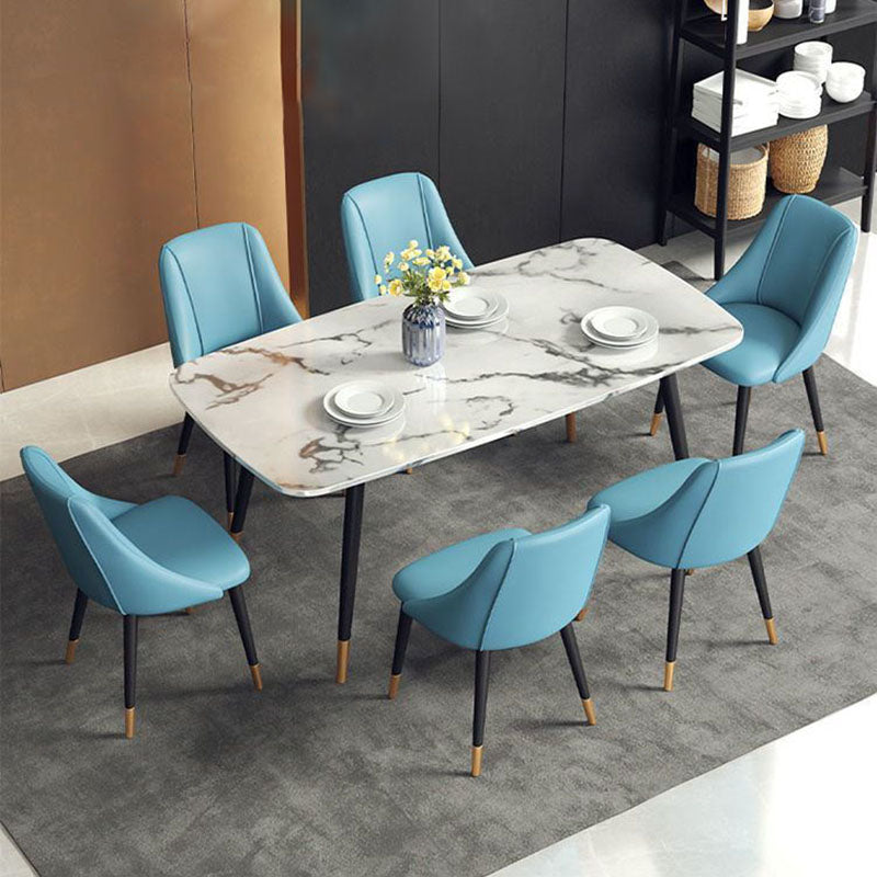 Silla de comedor de cuero de estilo nórdico, sillas de comedor de metal sin brazos para uso doméstico