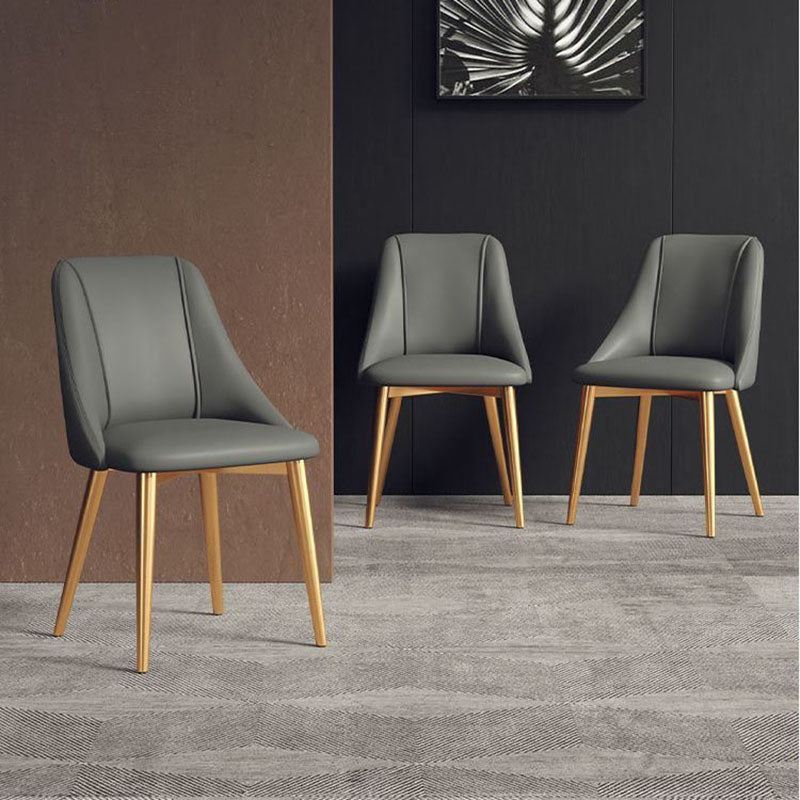Silla de comedor de cuero de estilo nórdico, sillas de comedor de metal sin brazos para uso doméstico
