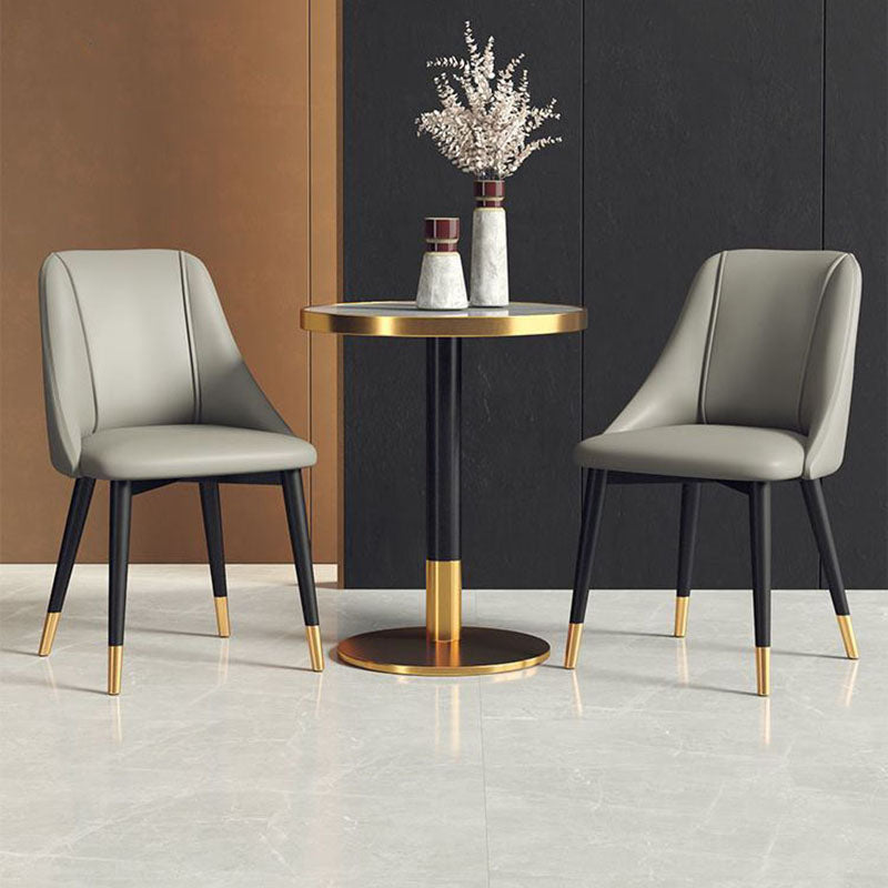 Silla de comedor de cuero de estilo nórdico, sillas de comedor de metal sin brazos para uso doméstico