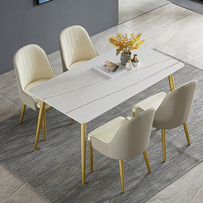 1/4/5/7 Pcs Metal Glam Dining Room Set with Rectangle Table and Leather Chairs Dining Set