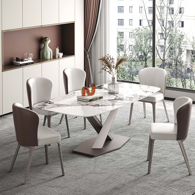 Luxury 1/4/5/6/7 Pieces Dining Set Sintered Stone Dining Table Set with Leather Chairs