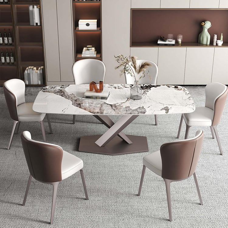Luxury 1/4/5/6/7 Pieces Dining Set Sintered Stone Dining Table Set with Leather Chairs