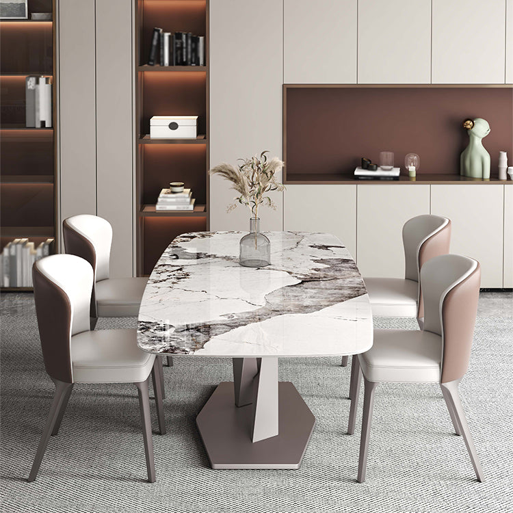 Luxury 1/4/5/6/7 Pieces Dining Set Sintered Stone Dining Table Set with Leather Chairs