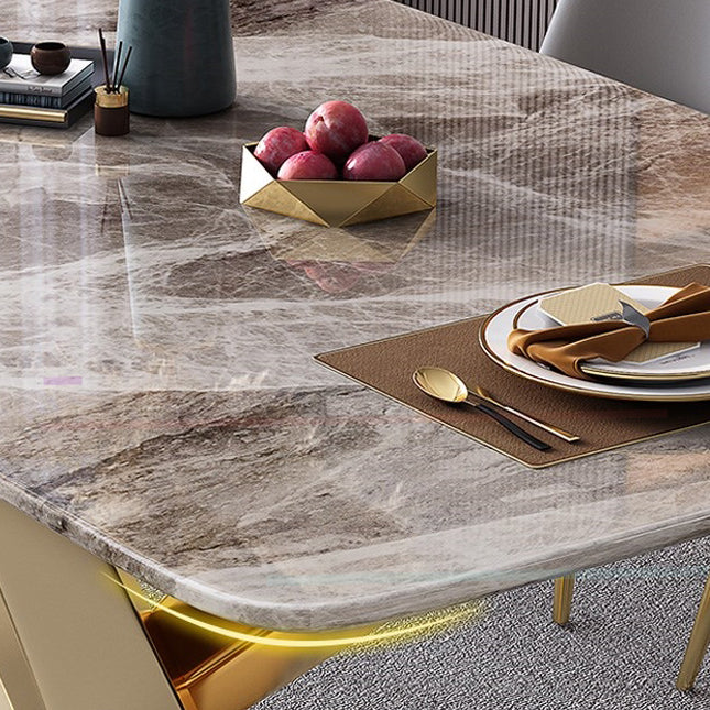 Luxury 1/2/5/7 Pieces Grey Dining Set Sintered Stone Dining Table Set with Leather Chairs