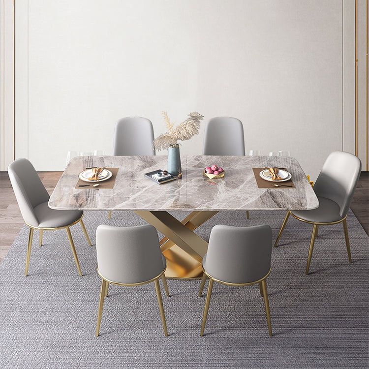 Luxury 1/2/5/7 Pieces Grey Dining Set Sintered Stone Dining Table Set with Leather Chairs