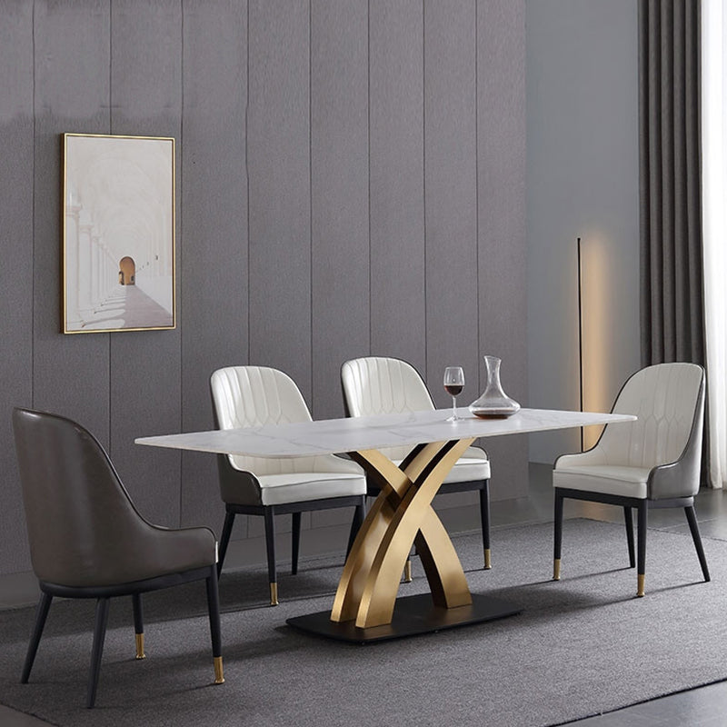 Modern 1/4/5/7 Pieces Dining Set White Rectangle Sintered Stone Dining Table Set