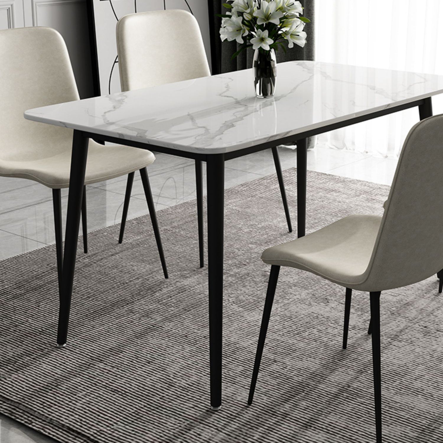 Modern 1/2/5/7 Pieces Dining Set Rectangle Sintered Stone Dining Table Set