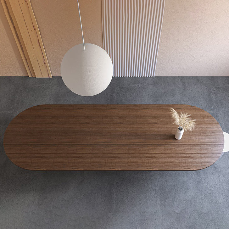 Muebles ovales de estilo contemporáneo Mesa de comedor de madera maciza de doble pedestal