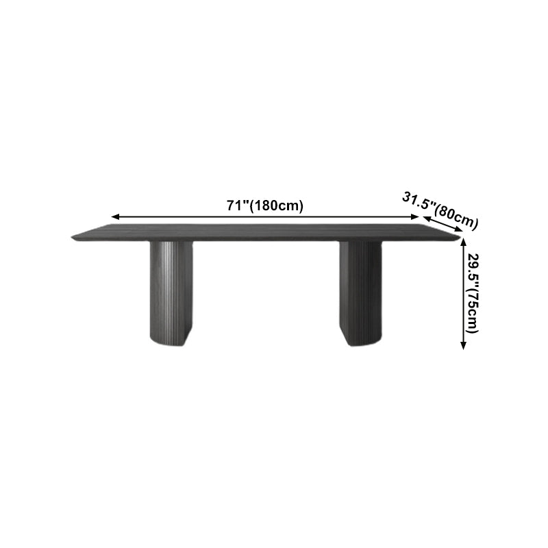 Rectangle Double Pedestal Modern Table Black Fixed Table of Pinewood Solid Wood