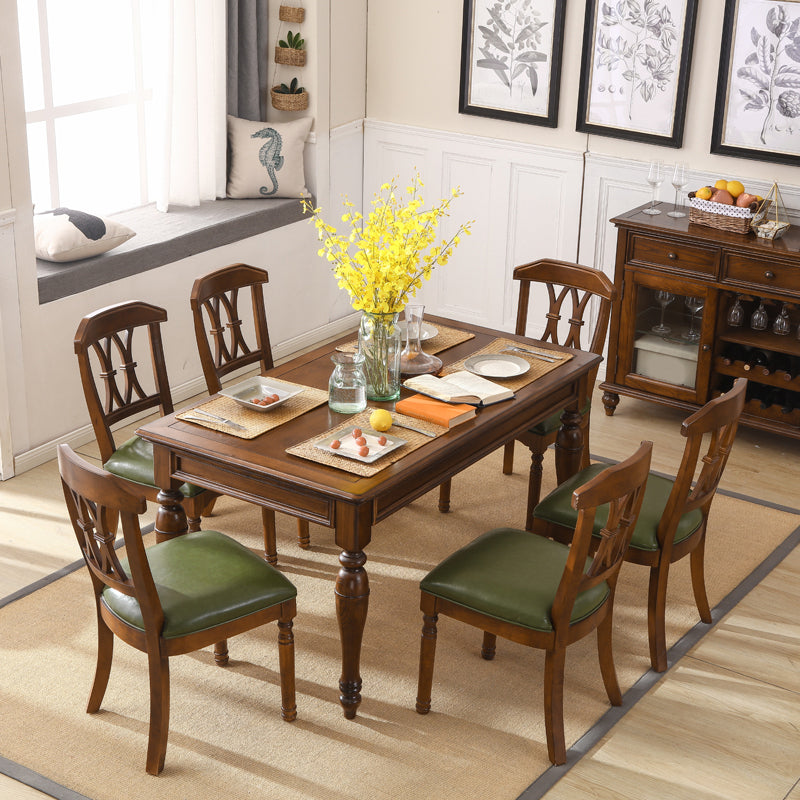 Minimalist Brown Rectangle Table Solid Wood Kitchen Dining Table with 4 Legs