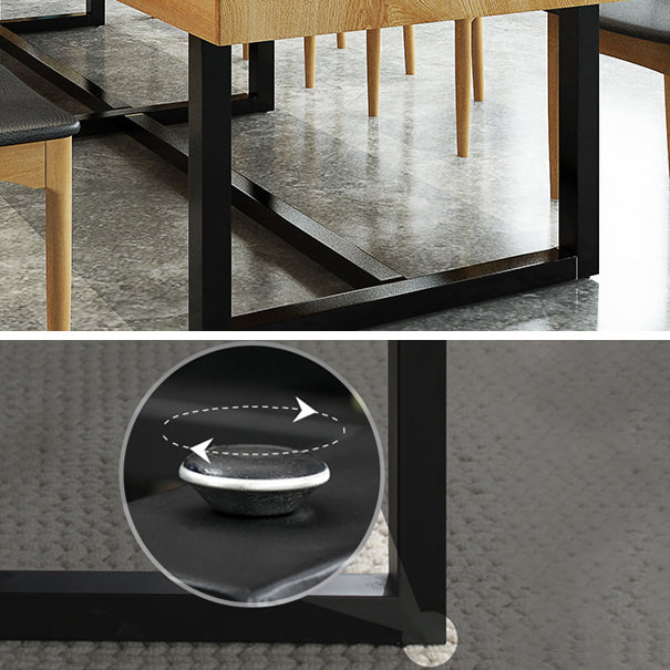 Mesa de comedor rectangular industrial de metal, mesa superior de madera maciza de pino con base de caballete