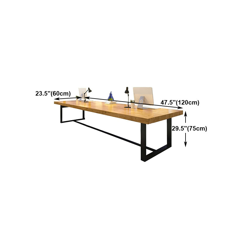 Mesa de comedor rectangular industrial de metal, mesa superior de madera maciza de pino con base de caballete