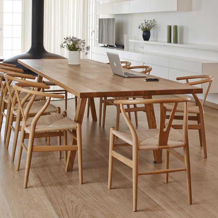 Solid Wood Contemporary Rectangular Dining Table Pine Wood Top Indoor Table