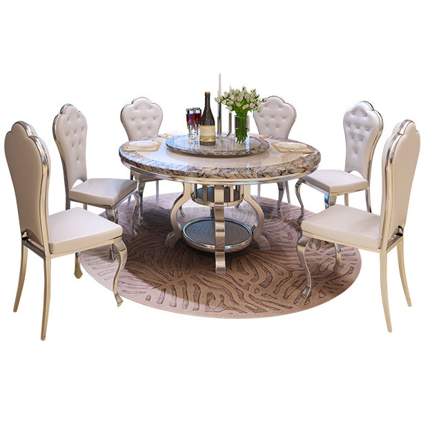 Metal Traditional Luxury Round Dining Table Marble Top Dining Table with Pedestal Base
