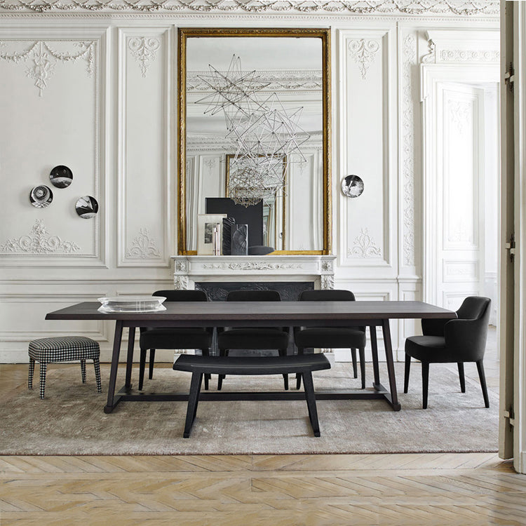 Mesa de comedor de madera maciza contemporánea con base de caballete