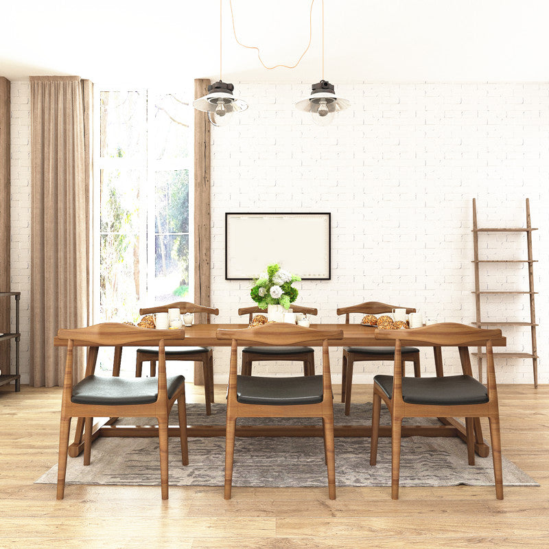 Mesa de comedor de madera maciza contemporánea con base de caballete
