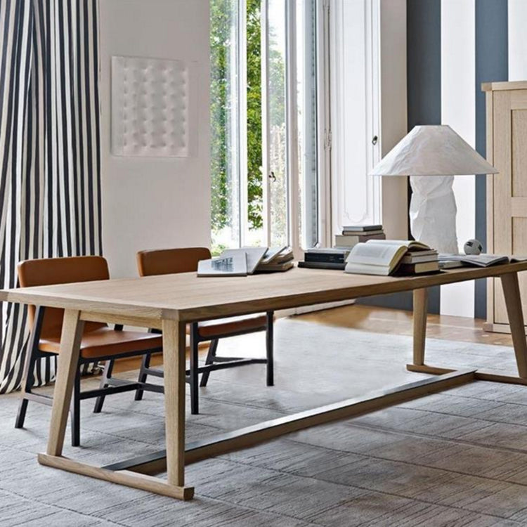 Mesa de comedor de madera maciza contemporánea con base de caballete