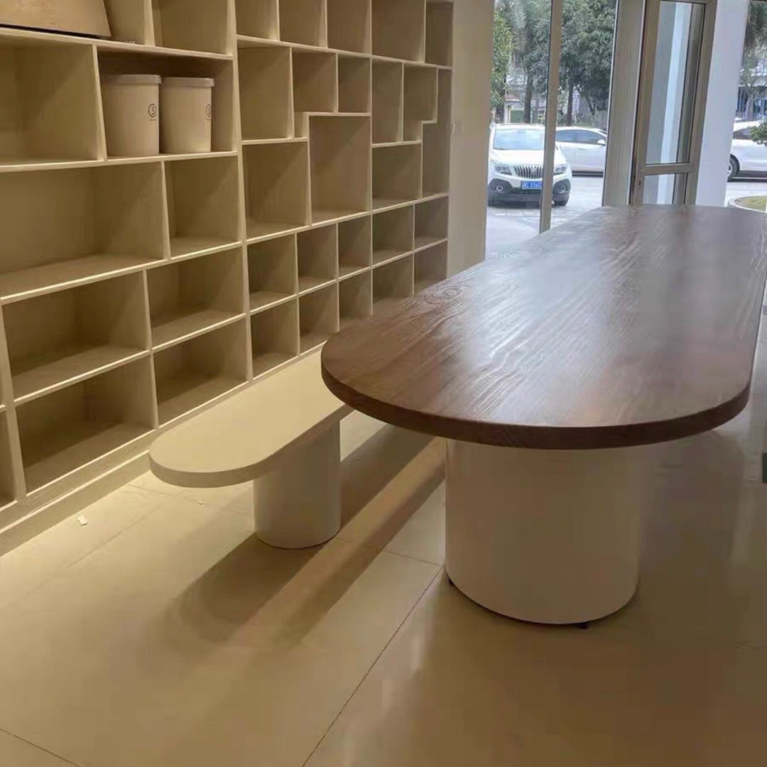 Modern Oval Dining Table Solid Wood Table with Double Pedestal Base