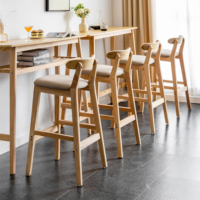 Scandinavian Wood Upholstered Counter Stools Natural Back Bar Stools with Footrest