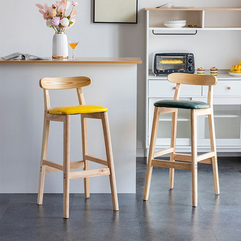 Scandinavian Wood Upholstered Counter Stools Natural Back Bar Stools with Footrest