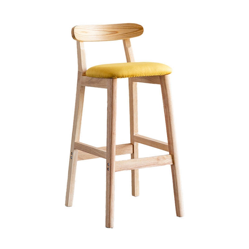 Scandinavian Wood Upholstered Counter Stools Natural Back Bar Stools with Footrest
