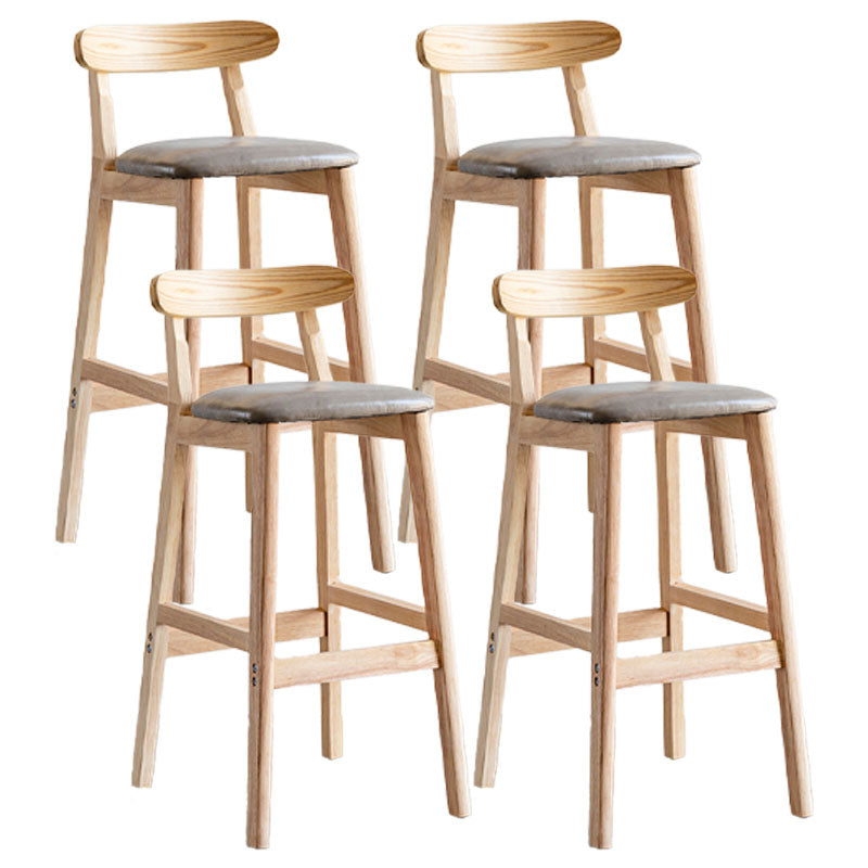 Scandinavian Wood Upholstered Counter Stools Natural Back Bar Stools with Footrest