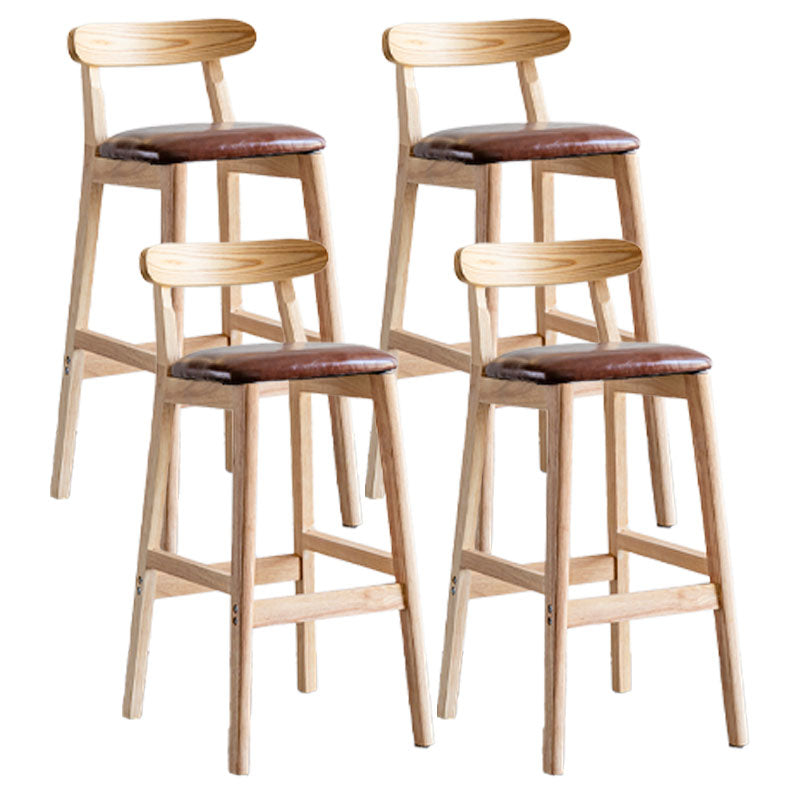 Scandinavian Wood Upholstered Counter Stools Natural Back Bar Stools with Footrest