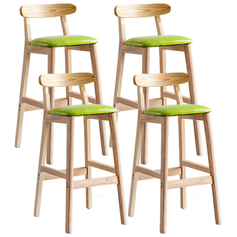 Scandinavian Wood Upholstered Counter Stools Natural Back Bar Stools with Footrest