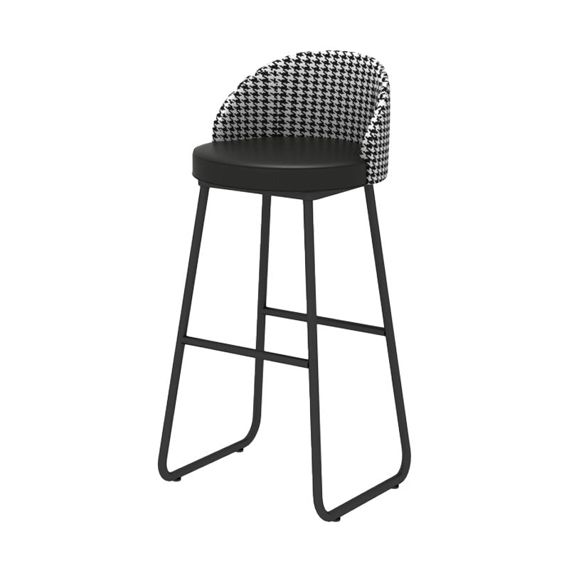 Scandinavian Iron Counter Stools Upholstered Low Back Bar Stools with Round Seat
