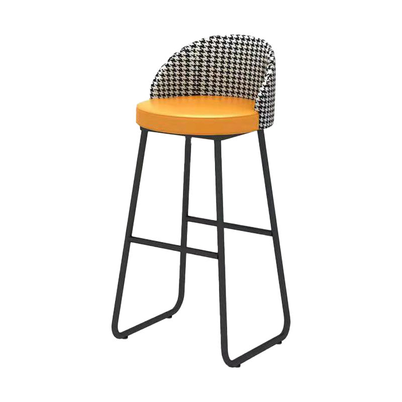 Scandinavian Iron Counter Stools Upholstered Low Back Bar Stools with Round Seat