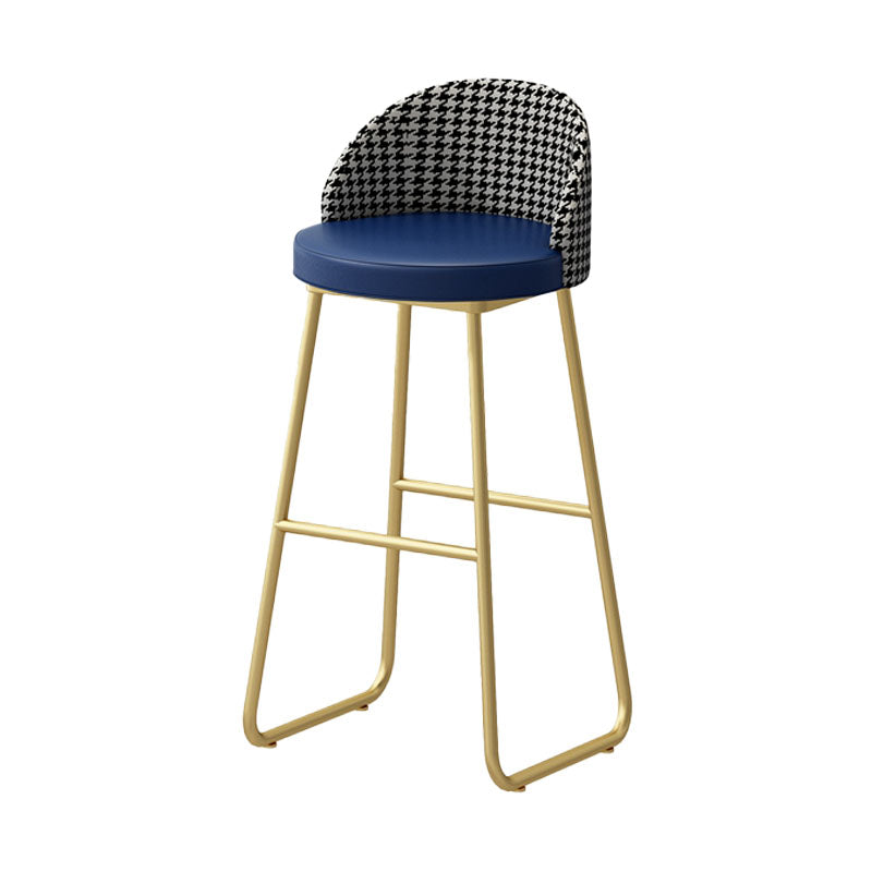 Scandinavian Iron Counter Stools Upholstered Low Back Bar Stools with Round Seat