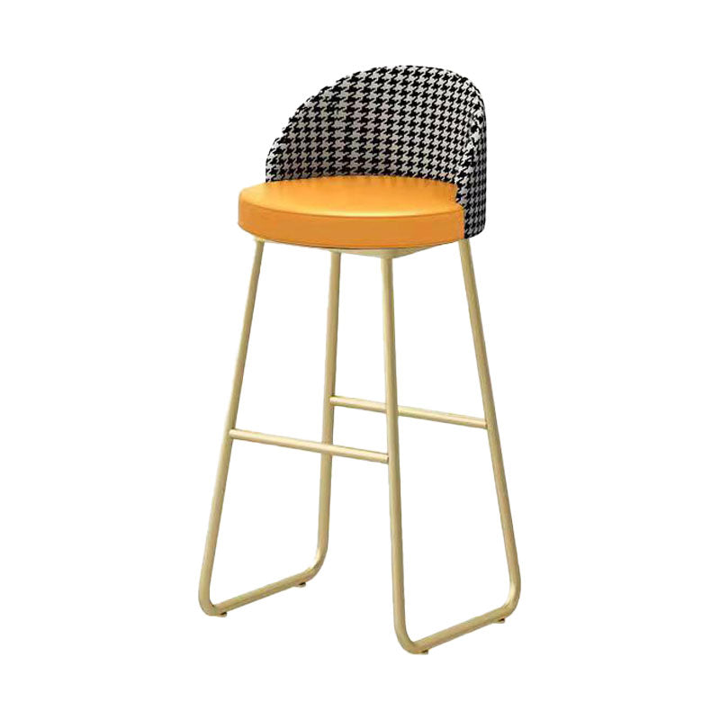 Scandinavian Iron Counter Stools Upholstered Low Back Bar Stools with Round Seat
