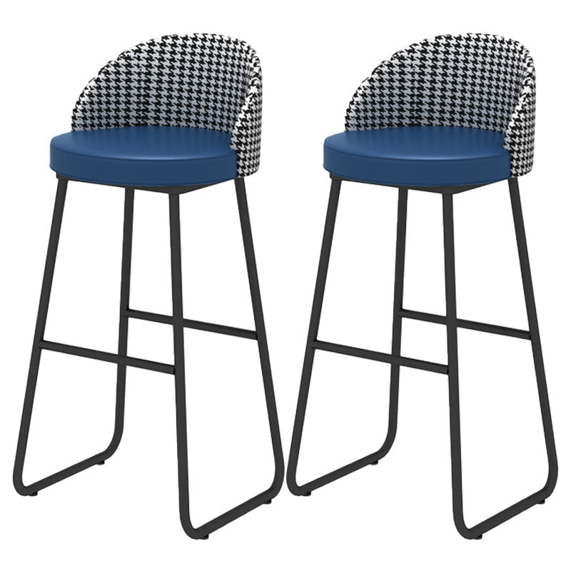Scandinavian Iron Counter Stools Upholstered Low Back Bar Stools with Round Seat