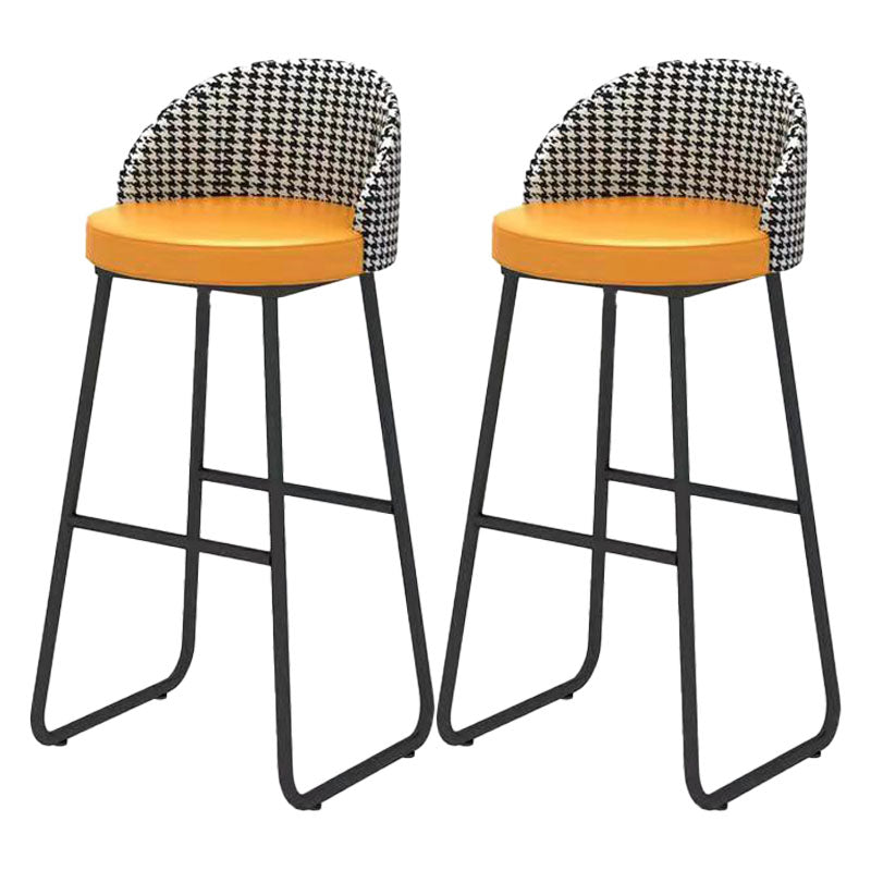Scandinavian Iron Counter Stools Upholstered Low Back Bar Stools with Round Seat