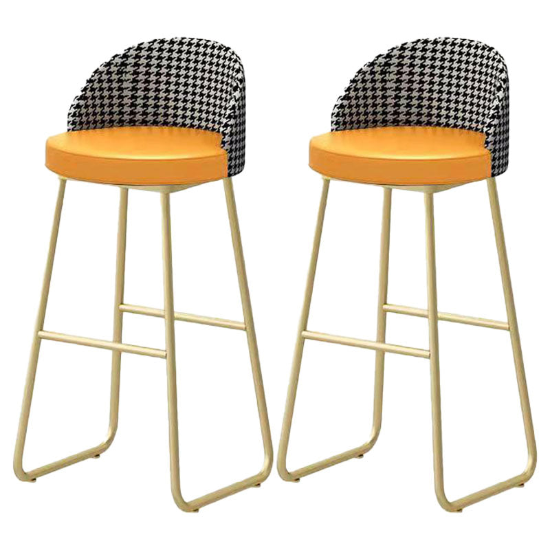 Scandinavian Iron Counter Stools Upholstered Low Back Bar Stools with Round Seat
