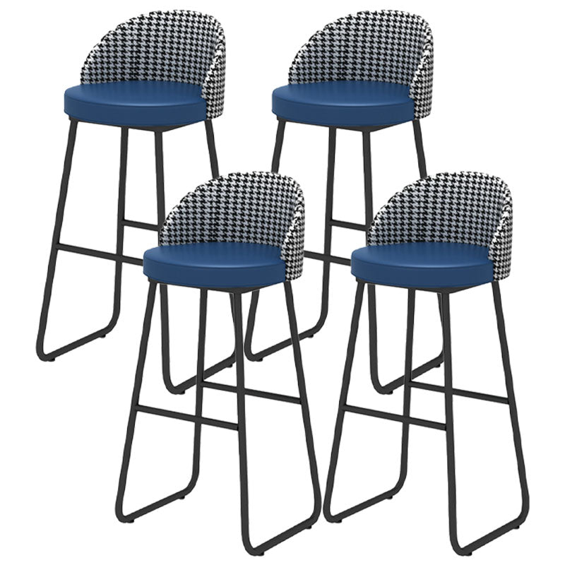 Scandinavian Iron Counter Stools Upholstered Low Back Bar Stools with Round Seat