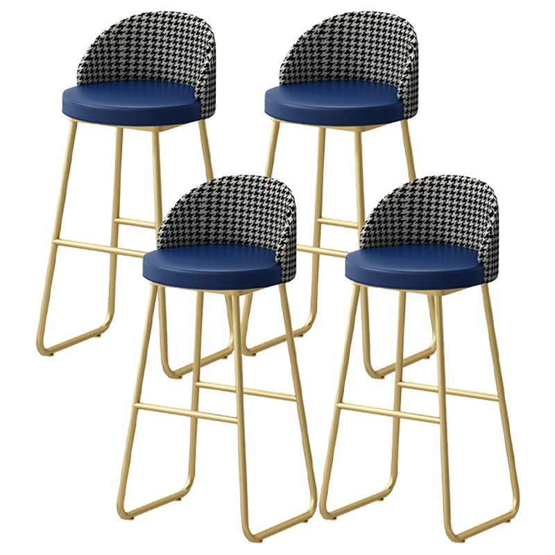 Scandinavian Iron Counter Stools Upholstered Low Back Bar Stools with Round Seat