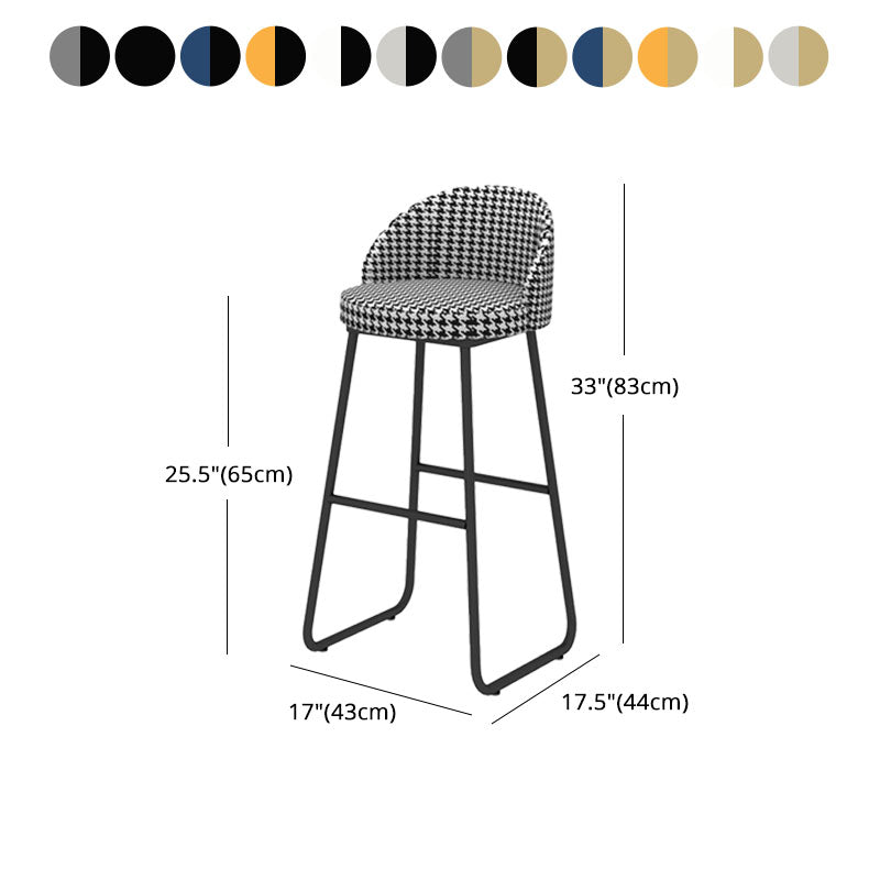 Scandinavian Iron Counter Stools Upholstered Low Back Bar Stools with Round Seat