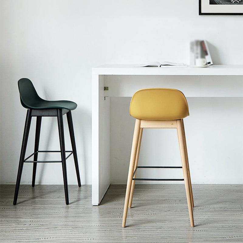 Taburetes de madera escandinavos para mostrador, taburetes de bar de plástico con respaldo bajo y reposapiés