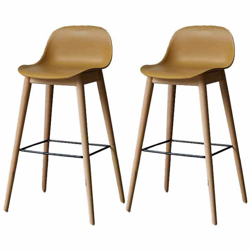 Taburetes de madera escandinavos para mostrador, taburetes de bar de plástico con respaldo bajo y reposapiés